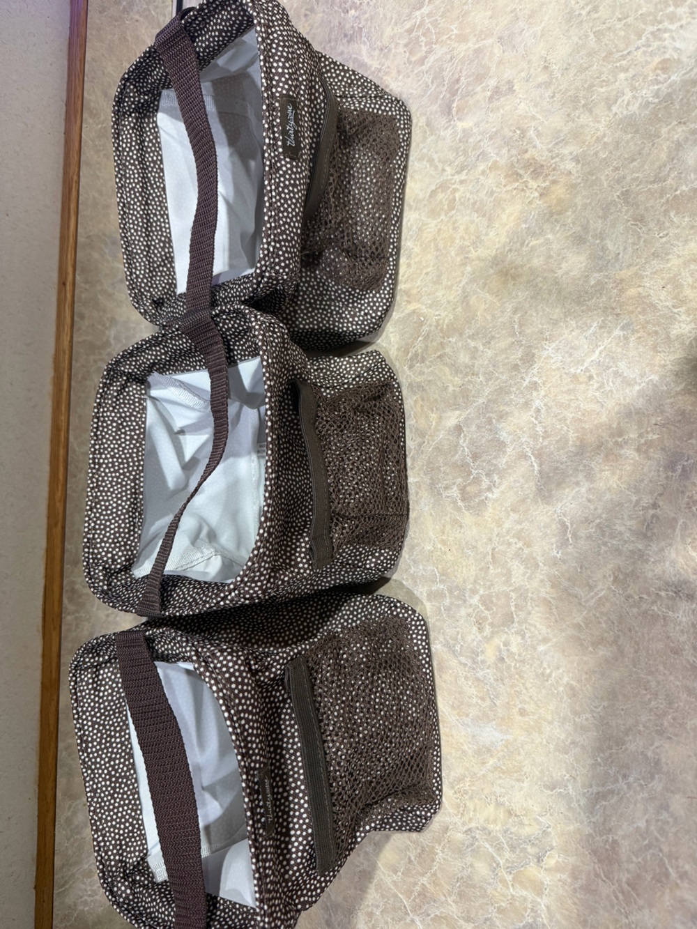 thirty-one Brown and White Polka Dot Fabric Storage Bins - Set of 3